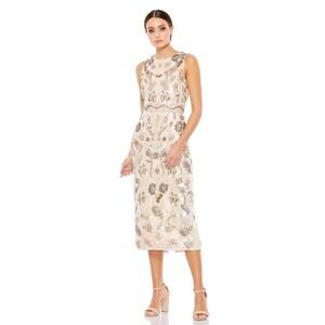 Mac Duggal 93535 Beaded Sequin Midi Dress Sleeveless Multicolor Size 6 NWT